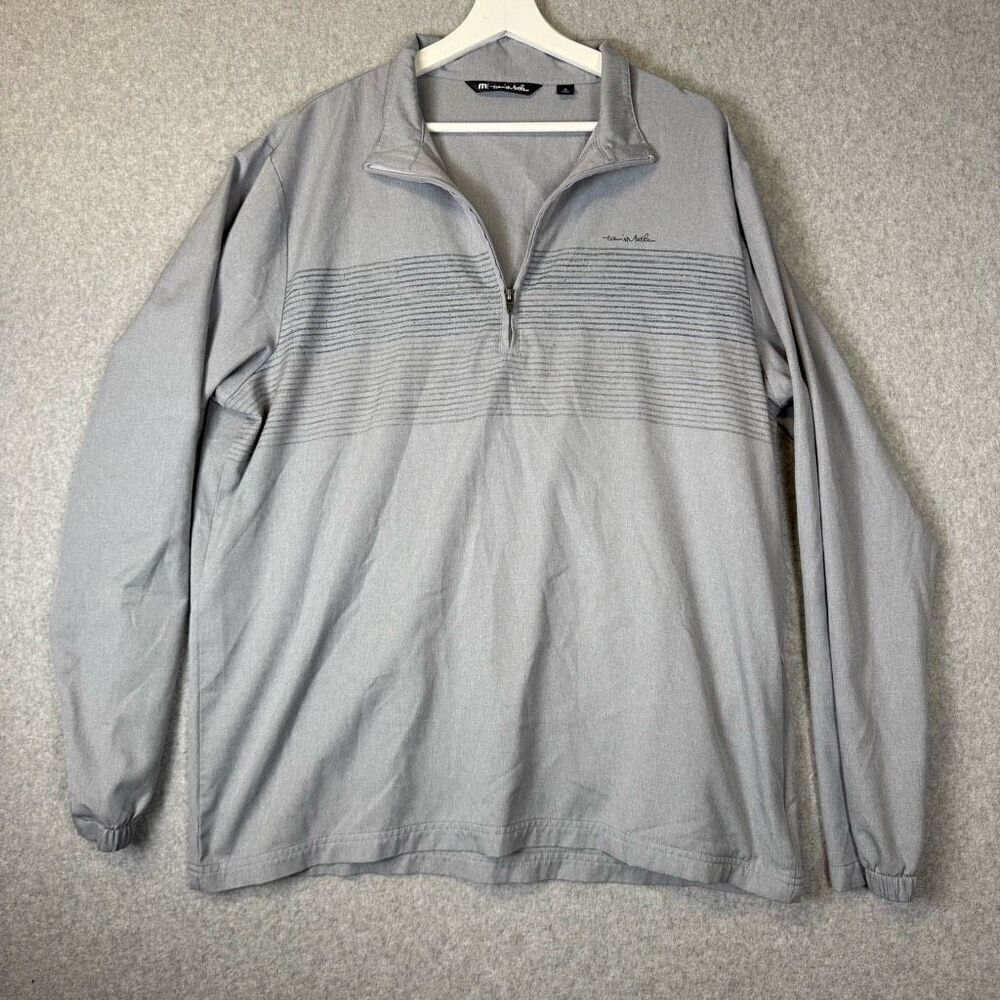 Travis Mathew Mens Size XL Quarter Zip Pullover Golf Jacket Gray Black Stripes
